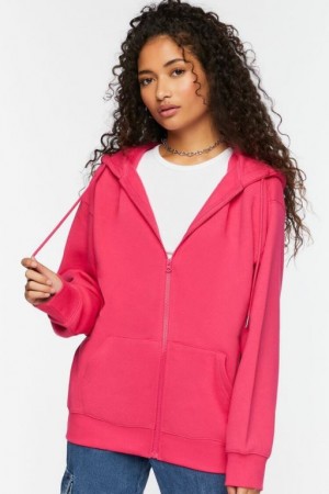 Sudadera con Capucha Forever 21 Fleece Zip Up Mujer Hibiscus | YWe1U2btyTN