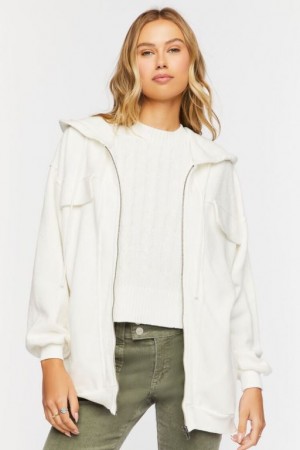 Sudadera con Capucha Forever 21 Fleece Zip Up Mujer Creme | txjHVdg7JAX