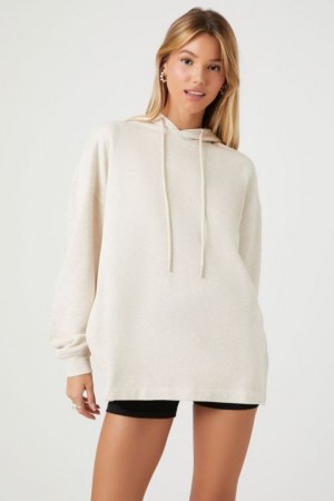 Sudadera con Capucha Forever 21 French Terry High Low Mujer Beige | iNrzwVmIJAS