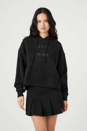 Sudadera con Capucha Forever 21 French Terry Heart Amp Mind Estampadas Mujer Negras Multicolor | buTFemkkrti