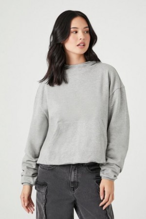 Sudadera con Capucha Forever 21 French Terry Drop Sleeve Mujer Gris | xscpvMwbe3i