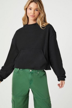 Sudadera con Capucha Forever 21 French Terry Drop Sleeve Mujer Negras | n7rNfoAhEBF