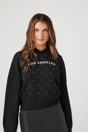 Sudadera con Capucha Forever 21 Los Angeles Rhinestone Mujer Negras Blancas | M1RIZM6LbY4