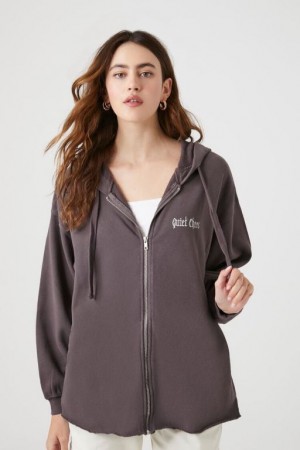 Sudadera con Capucha Forever 21 Quiet Chaos Zip Up Mujer Gris Multicolor | T3BebtPUjfq