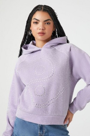 Sudadera con Capucha Forever 21 Rhinestone Yin Yang Fleece Mujer Moradas Multicolor | ps2poLG5syf