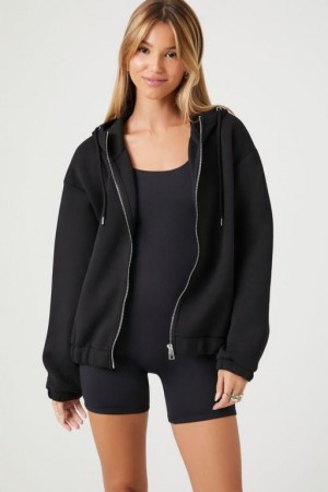 Sudadera con Capucha Forever 21 Scuba Knit Zip Up Mujer Negras | dlezQIw6mFD