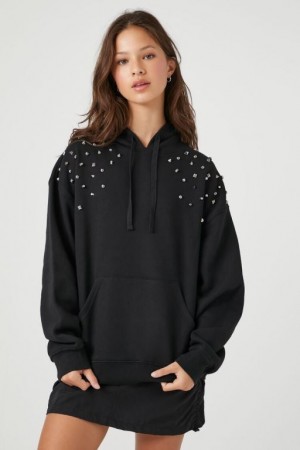 Sudadera con Capucha Forever 21 Studded Fleece Mujer Gris Multicolor | SJH5qFzGj77