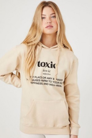 Sudadera con Capucha Forever 21 Toxic Estampadas Fleece Mujer Beige Multicolor | wq5I42sxs6e