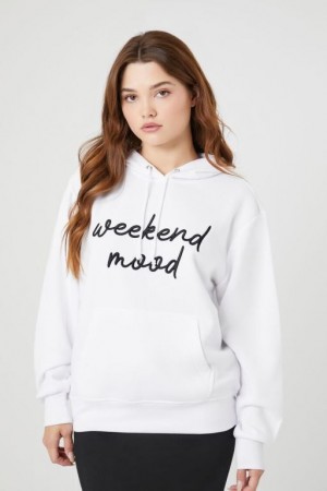 Sudadera con Capucha Forever 21 Weekend Mood Fleece Estampadas Mujer Blancas Multicolor | GOfe8jfmsJO