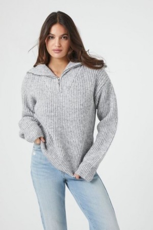 Sudaderas Forever 21 Acanalado Half Zip Mujer Gris | eIabi8QJUVp