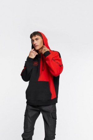 Sudaderas Forever 21 Colorblock Estampadas Embroidered Hombre Negras Rojas | WjgsUtR1i02