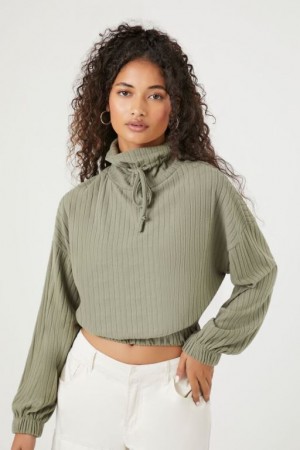 Sudaderas Forever 21 Drawstring Turtleneck Crop Mujer Verde Oliva | O8zmNCIzHp8