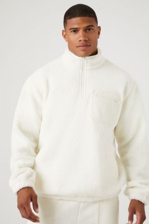 Sudaderas Forever 21 Faux Shearling Zip Up Mock Neck Pocket Hombre Creme | IK6XQG2hC6d