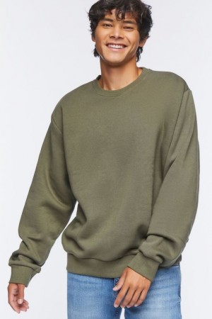 Sudaderas Forever 21 Fleece Crew Hombre Verde Oliva | DZEYZnbXla1