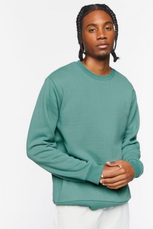 Sudaderas Forever 21 Fleece Crew Sweatshirt Hombre Verde | H8chUCFod3p