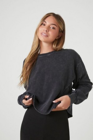 Sudaderas Forever 21 Fleece Drop Sleeve Sweatshirt Mujer Negras | Adn3tSkl4m2