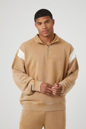 Sudaderas Forever 21 French Terry Quarter Zip Hombre Marrones Claro Creme | xVOeVoJNzgX