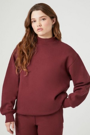 Sudaderas Forever 21 Mock Neck Drop Sleeve Mujer Burdeos | FvzUIavxztE