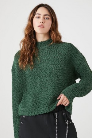 Sudaderas Forever 21 Mock Neck Drop Sleeve Mujer Verde | 7SaN5ZCCYJe