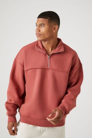 Sudaderas Forever 21 Quarter Zip Mock Neck Hombre Rojas | uKqEOxciKjV