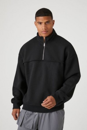 Sudaderas Forever 21 Quarter Zip Mock Neck Hombre Negras | pDXHr2BuowE