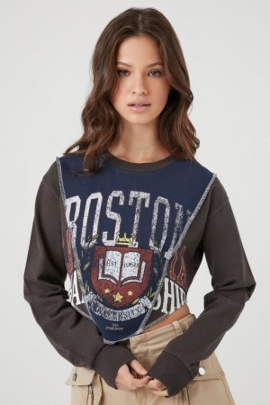 Sudaderas Forever 21 Reworked Boston University Mujer Gris Multicolor | yD3fZUGlo9J