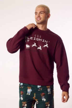 Sudaderas Forever 21 Sleighin It Estampadas Hombre Burdeos Multicolor | nUuOhFPIMhT