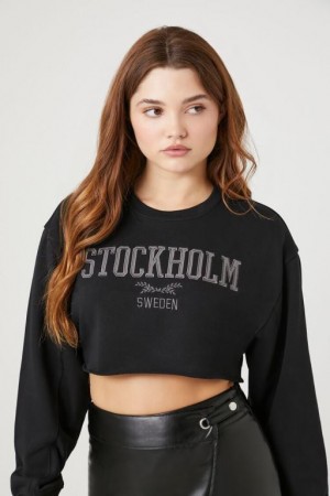 Sudaderas Forever 21 Stockholm Estampadas Cropped Mujer Negras Multicolor | ZwQlOQoajYB