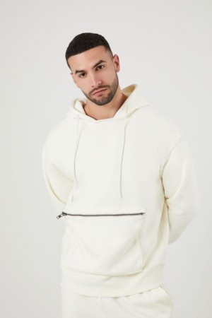 Sudaderas Forever 21 Zip Pocket Fleece Hombre Creme | IXadVhz7Fxv