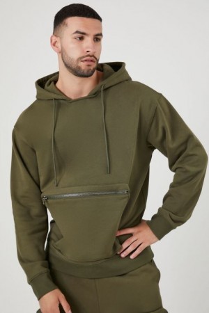 Sudaderas Forever 21 Zip Pocket Fleece Hombre Verde Oliva | 8c2eB2xDum7