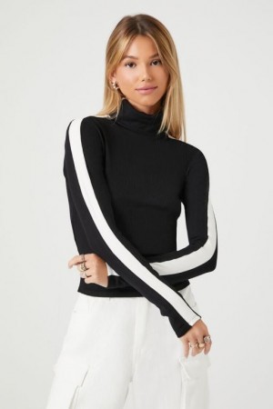 Suéteres Forever 21 A Rayas Trim Turtleneck Mujer Negras Blancas | Z7N4PsNFQTz