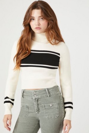 Suéteres Forever 21 A Rayas Turtleneck Mujer Creme Negras | ARBprnpG6Iw