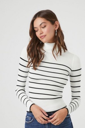 Suéteres Forever 21 A Rayas Turtleneck Mujer Blancas Negras | EzYYtxMKBgk