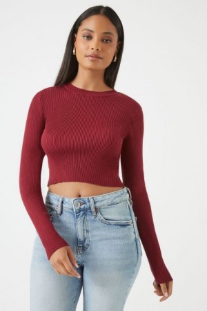 Suéteres Forever 21 Acanalado Knit Crop Mujer Burdeos | coU5wgmNlpw