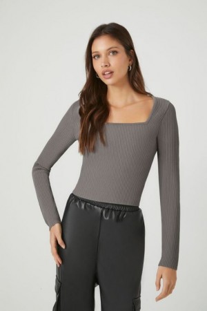 Suéteres Forever 21 Acanalado Knit Mujer Gris Oscuro | v8D5DIrC3dm