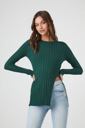 Suéteres Forever 21 Acanalado Knit Slit Mujer Turquesa | XeQaJL5AU88