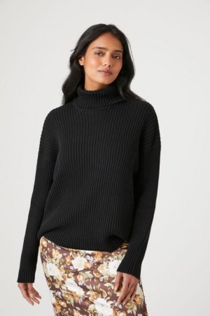 Suéteres Forever 21 Acanalado Knit Turtleneck Mujer Negras | dSaMFJxDz0y