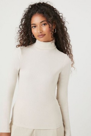 Suéteres Forever 21 Acanalado Knit Turtleneck Mujer Beige | IsrAZ4vYpcI