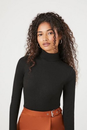 Suéteres Forever 21 Acanalado Knit Turtleneck Mujer Negras | RMlQTHsyKAn