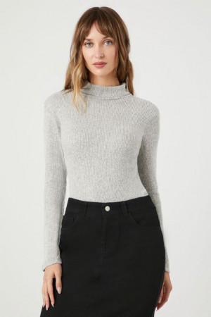 Suéteres Forever 21 Acanalado Knit Turtleneck Mujer Gris | jlHMOxYT26Y