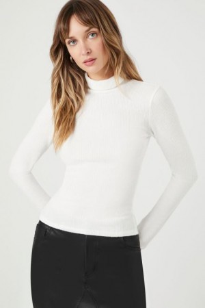 Suéteres Forever 21 Acanalado Knit Turtleneck Mujer Blancas | r7pCgWoLbHq