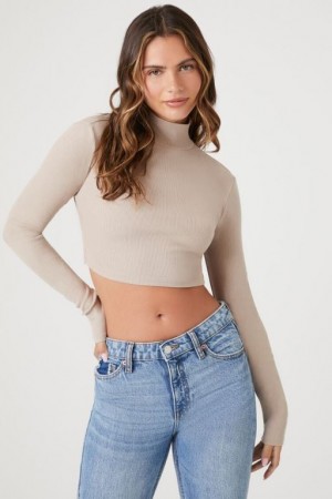 Suéteres Forever 21 Acanalado Knit Turtleneck Crop Mujer Goat | vf8SPSW3RqP