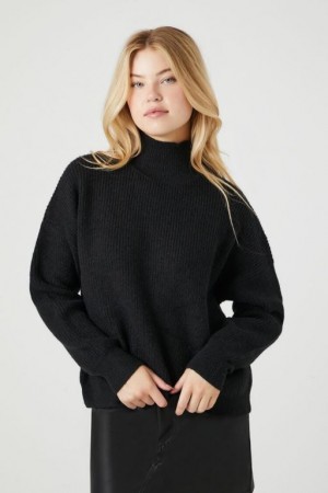 Suéteres Forever 21 Acanalado Knit Turtleneck Mujer Negras | KNiXDwpmUVP