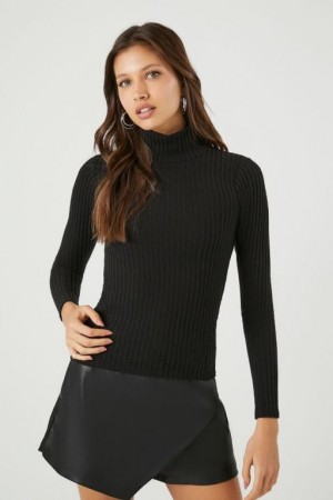 Suéteres Forever 21 Acanalado Mock Neck Mujer Negras | 4IurAydpNBA