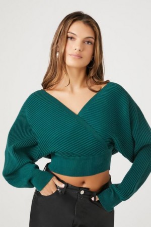 Suéteres Forever 21 Acanalado Surplice Mujer Turquesa | kD5EN1KWz2y