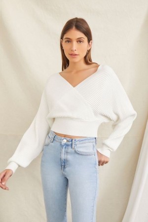 Suéteres Forever 21 Acanalado Surplice Mujer Blancas | xdPu5bXDHFl