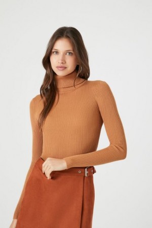 Suéteres Forever 21 Acanalado Turtleneck Knit Mujer Cappuccino | 3bQnVMOPFpV