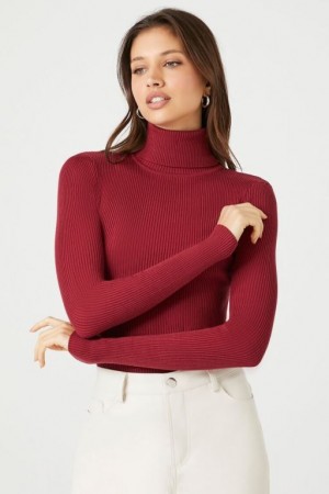 Suéteres Forever 21 Acanalado Turtleneck Knit Mujer Burdeos | fHhh8iAk7Gh