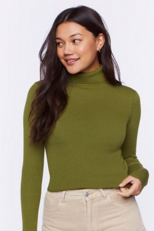 Suéteres Forever 21 Acanalado Turtleneck Knit Mujer Verde Oliva | DS27qdDtPtC