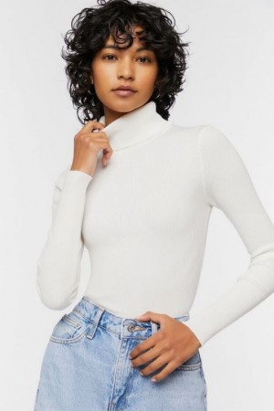 Suéteres Forever 21 Acanalado Turtleneck Knit Mujer Blancas | DW2s8Yzuny4